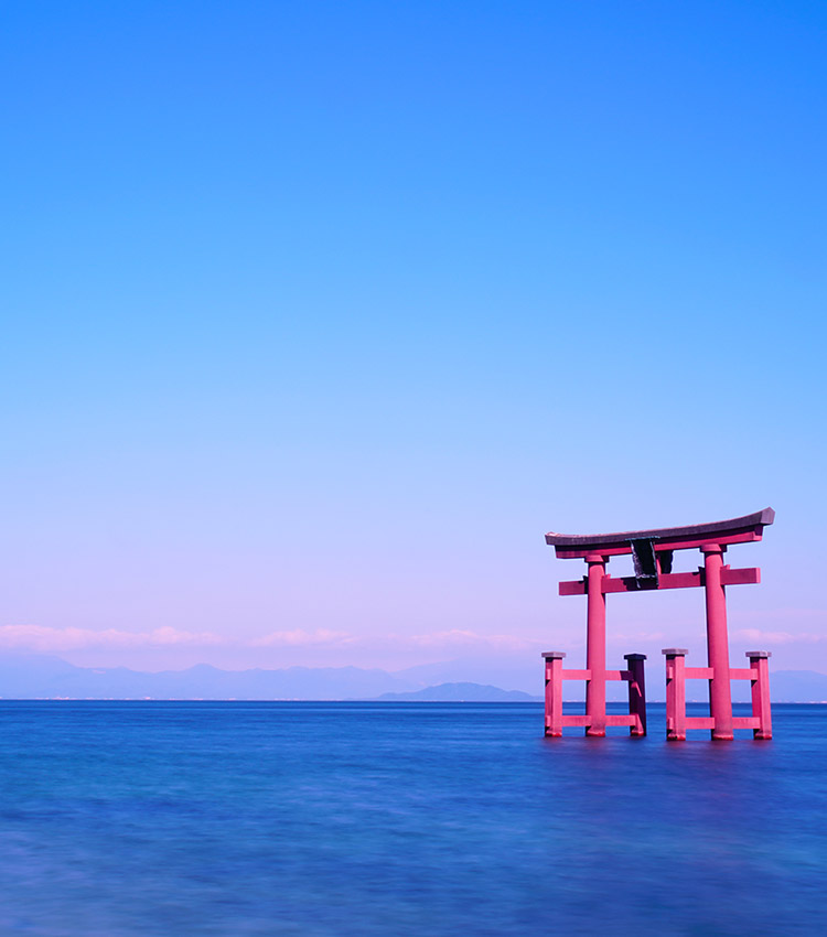 青々とした琵琶湖に浮かぶ白鬚神社の湖中大鳥居