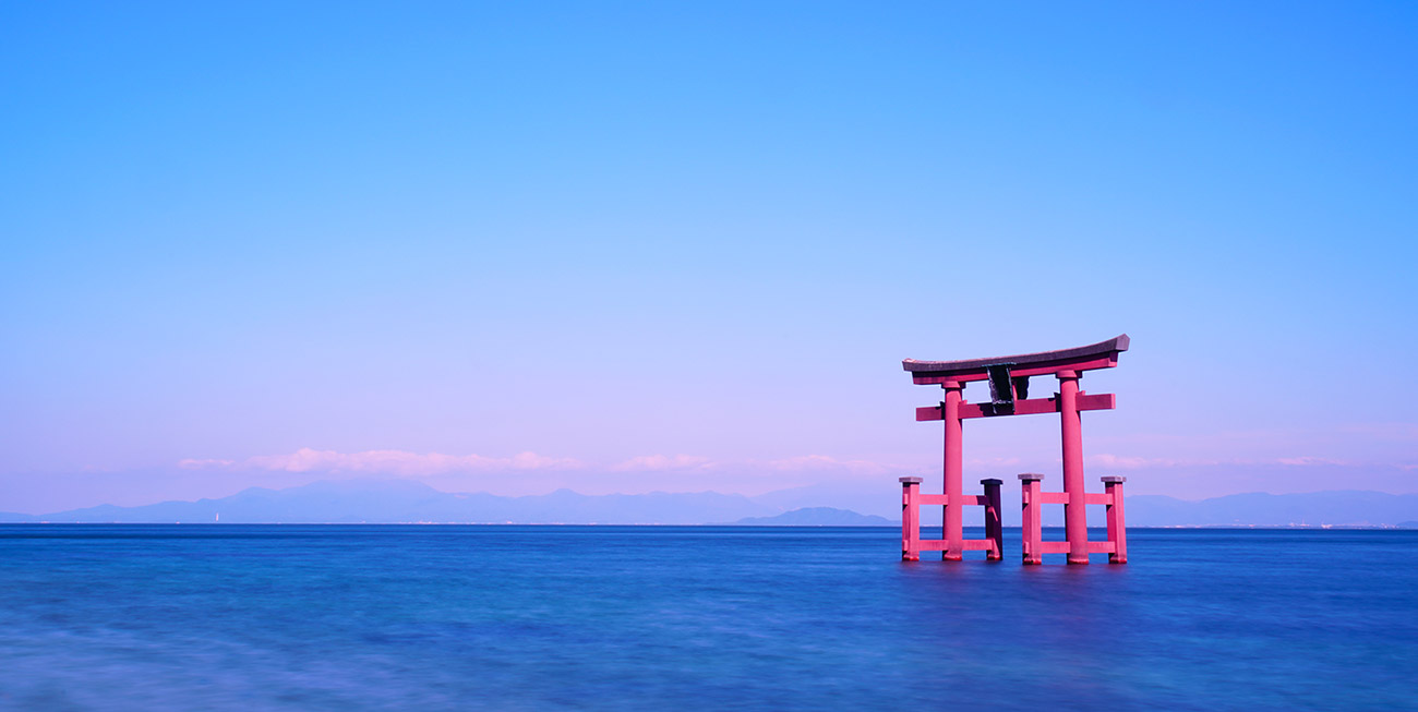 青々とした琵琶湖に浮かぶ白鬚神社の湖中大鳥居