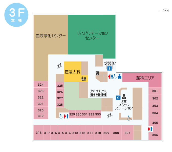 3階本棟のフロアマップ