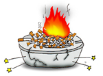灰皿に溜まったタバコの吸い殻から火が出ているイラスト