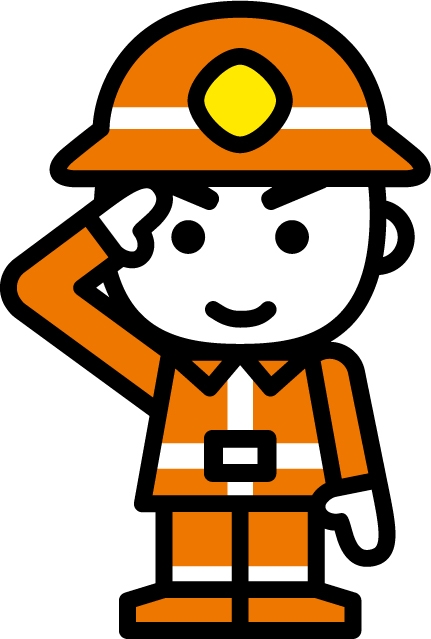 オレンジ色の救助隊の制服を着用し敬礼している消太くんのイラスト