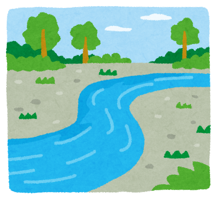 川が流れている河川敷のイラスト