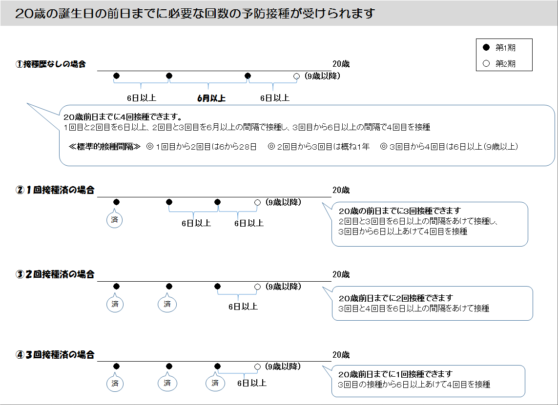 平成10年4月2日から平成19年4月1日生まれで20歳未満の方の接種スケジュール図